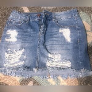 Distressed Denim Mini Skirt